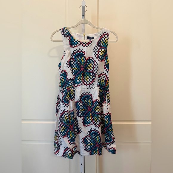 Kaari Blue Geometric Floral 100% Linen Sleeveless Dress W/Pockets NWT - Picture 2 of 5